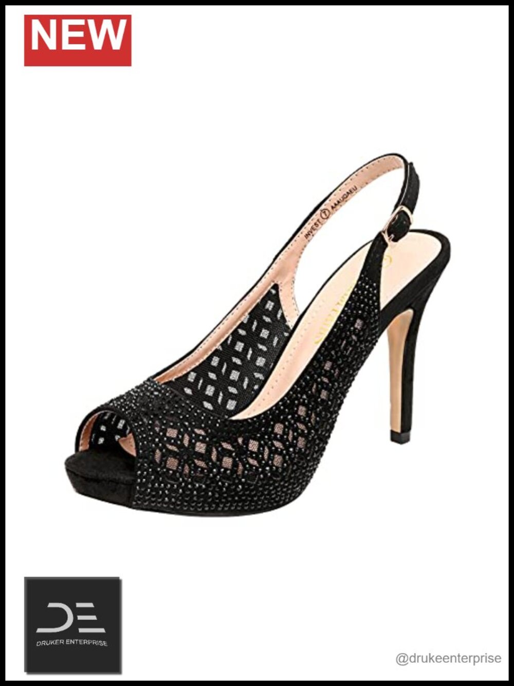 Women's Platform Peep Toe Pump Heels Rhinestone Slingback Stiletto Shoes